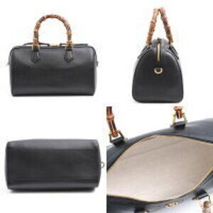 Gucci Black Boston Bag Bamboo Diana Calfskin